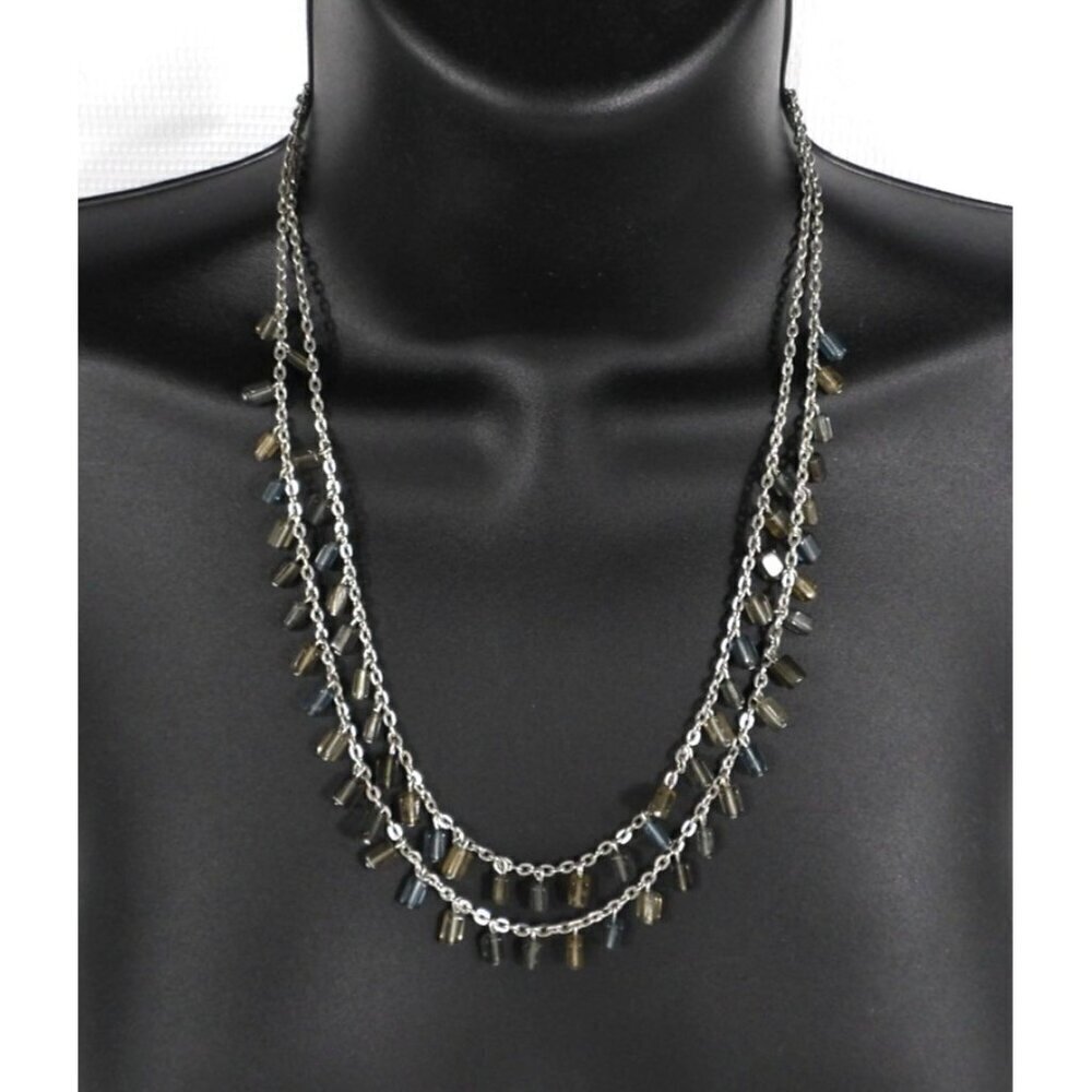 TALBOTS vintage silver chain with brown, gray & blue beads 20" adjustable